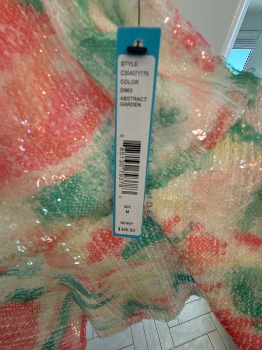 alice + olivia Rosie Abstract Garden Sequined Peplum Top - Picture 6 of 9
